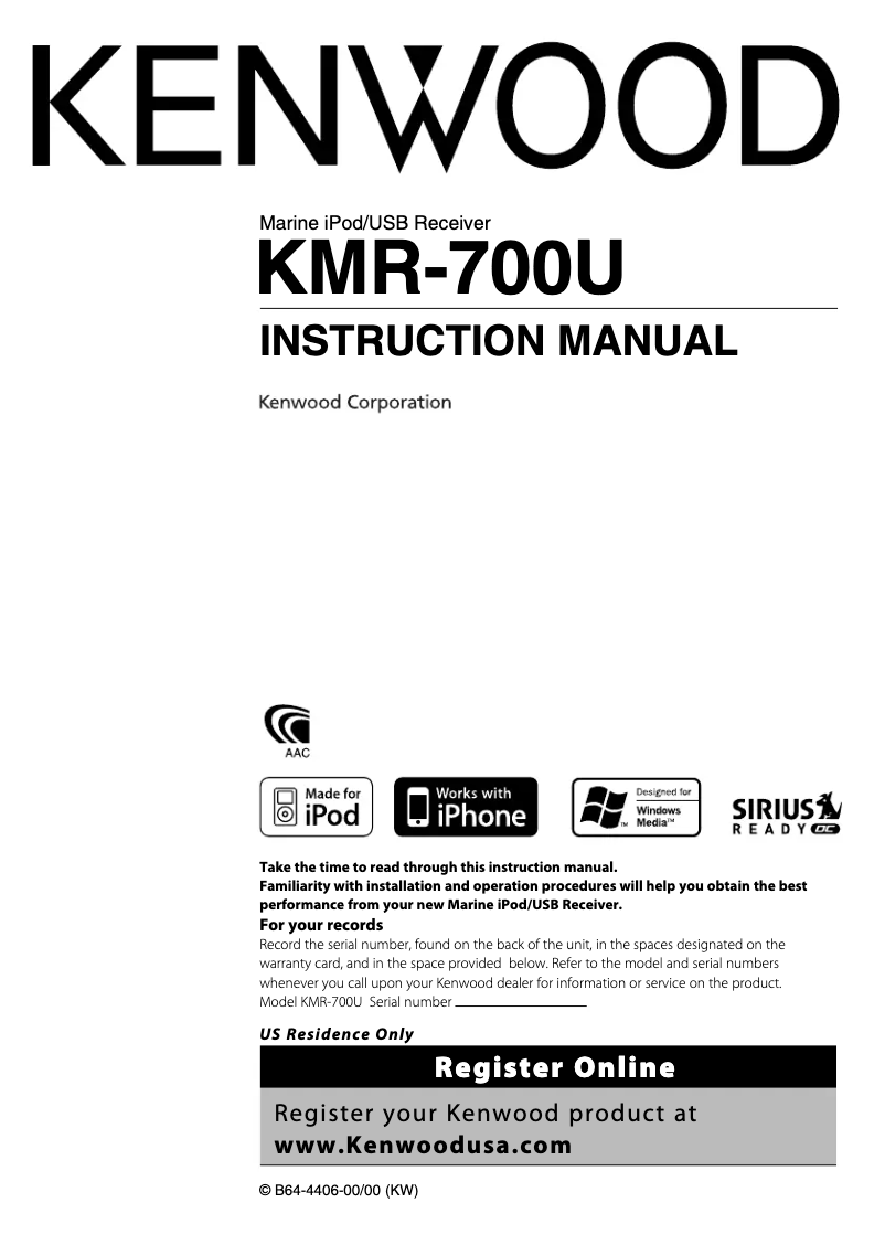 Page n°1 - Manuel utilisateur Kenwood KMR-700U