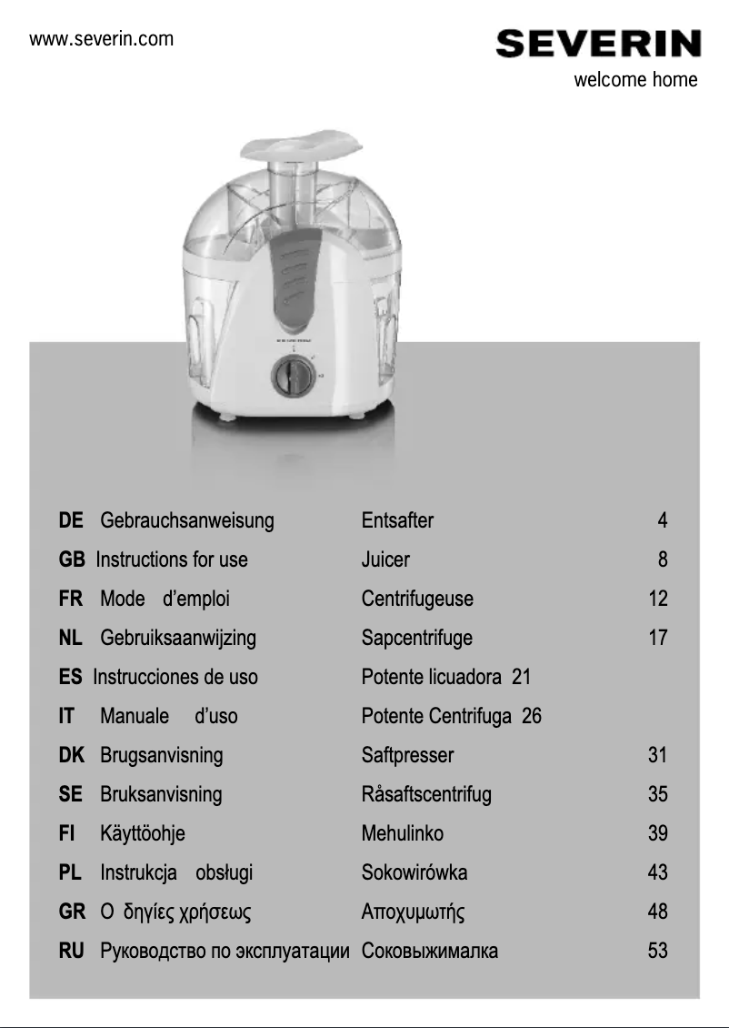 Page 1 de la notice Manuel utilisateur Severin ES 3562