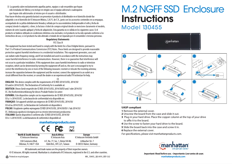 Page 1 de la notice Manuel utilisateur Manhattan 130455