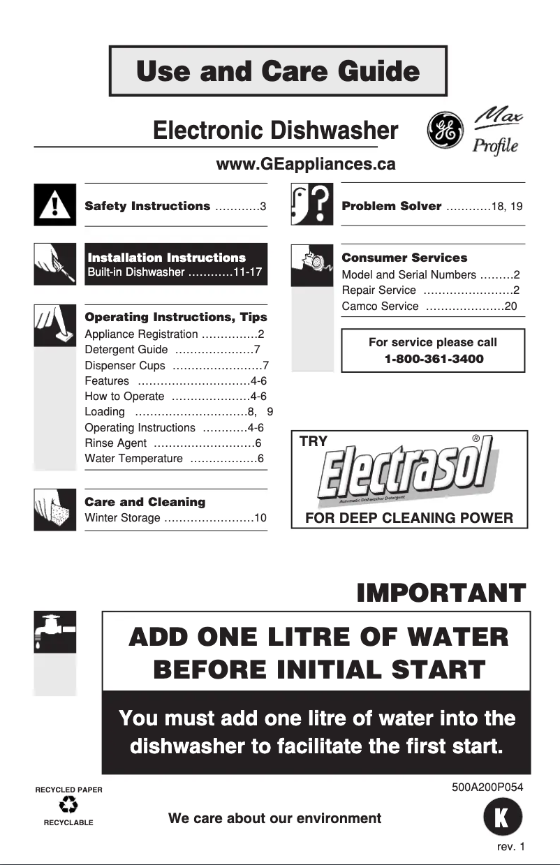 Page 1 de la notice Manuel utilisateur GE PDW7812GWW