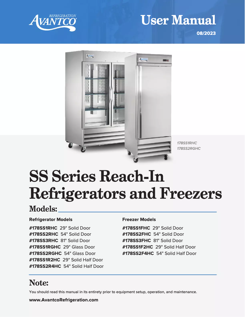 Page 1 de la notice Manuel utilisateur Avantco ND-CFD-1RR-2D-HC