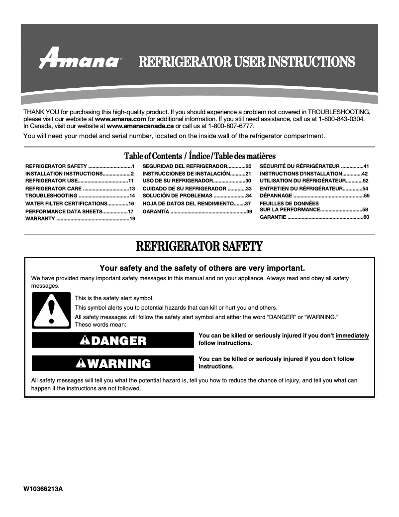 Page n°1 - Manuel d'utilisation et d'entretien Amana ABB2224BRW