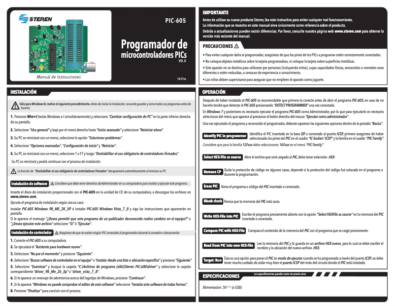 Page n°1 - Manuel utilisateur Steren PIC-605