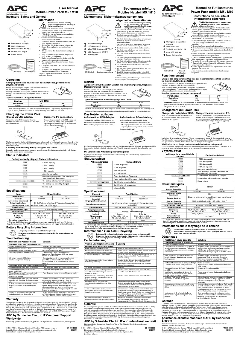 Page n°1 - Manuel utilisateur APC M10BK