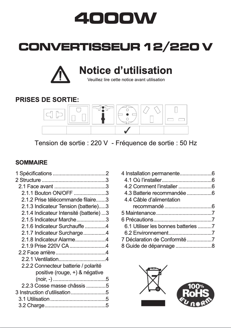 Page 1 de la notice Manuel utilisateur President ACMA926