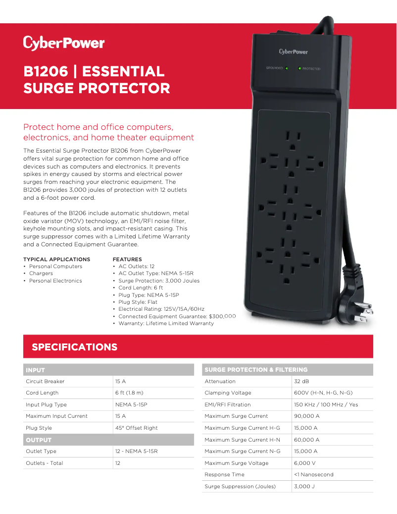 Page 1 de la notice Informations de garantie CyberPower B1206