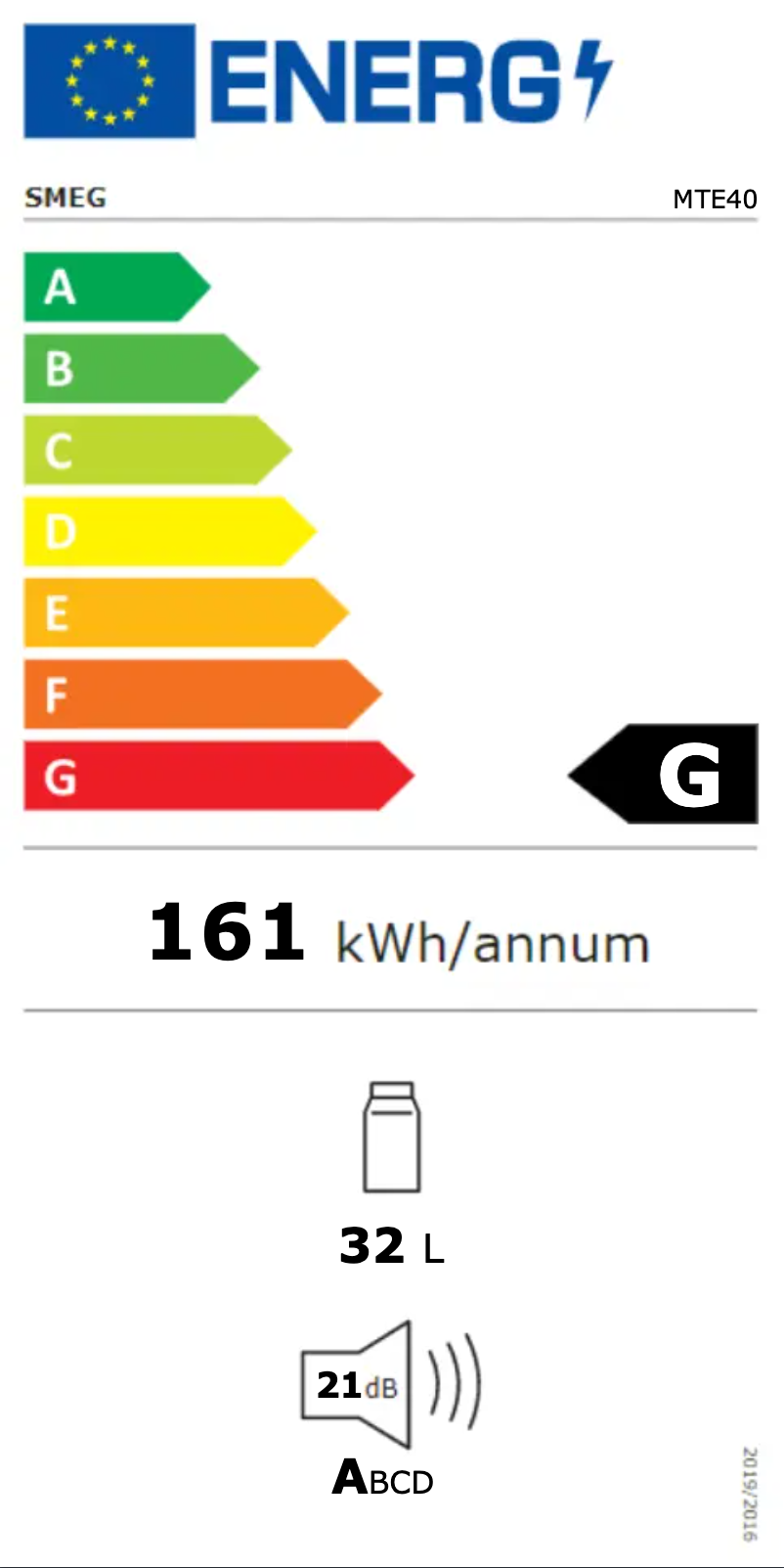 Page 1 de la notice Label énergétique Smeg MTE40