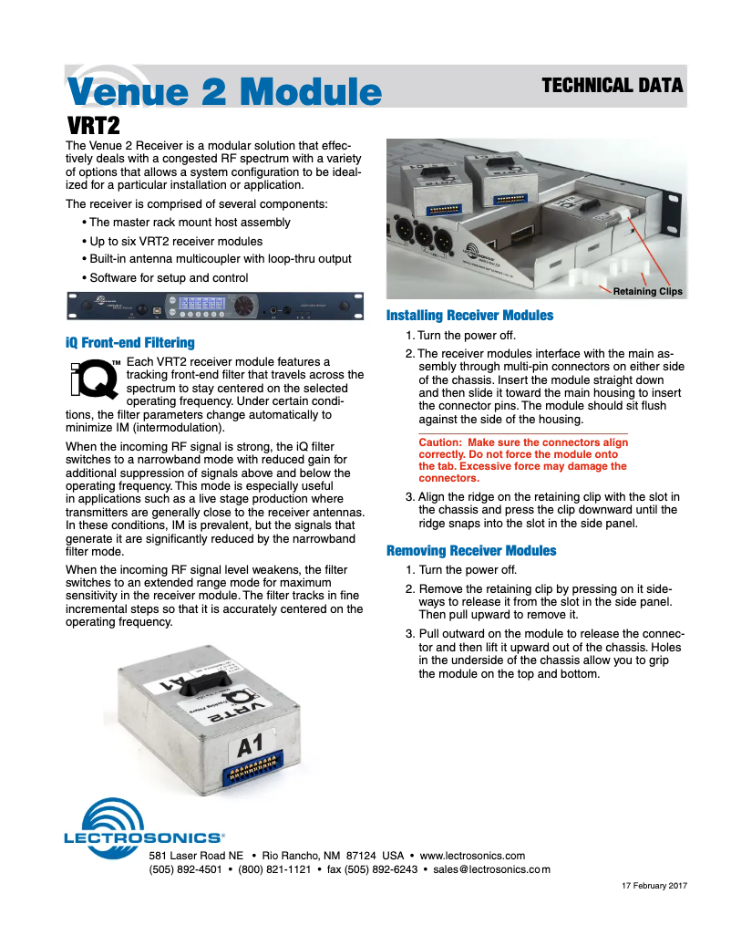 Page 1 de la notice Manuel utilisateur Lectrosonics VRT2