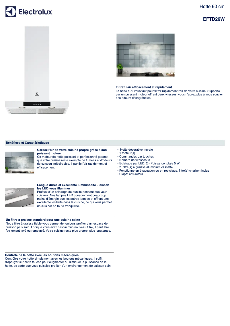 Page n°1 - Fiche technique Electrolux EFTD26W