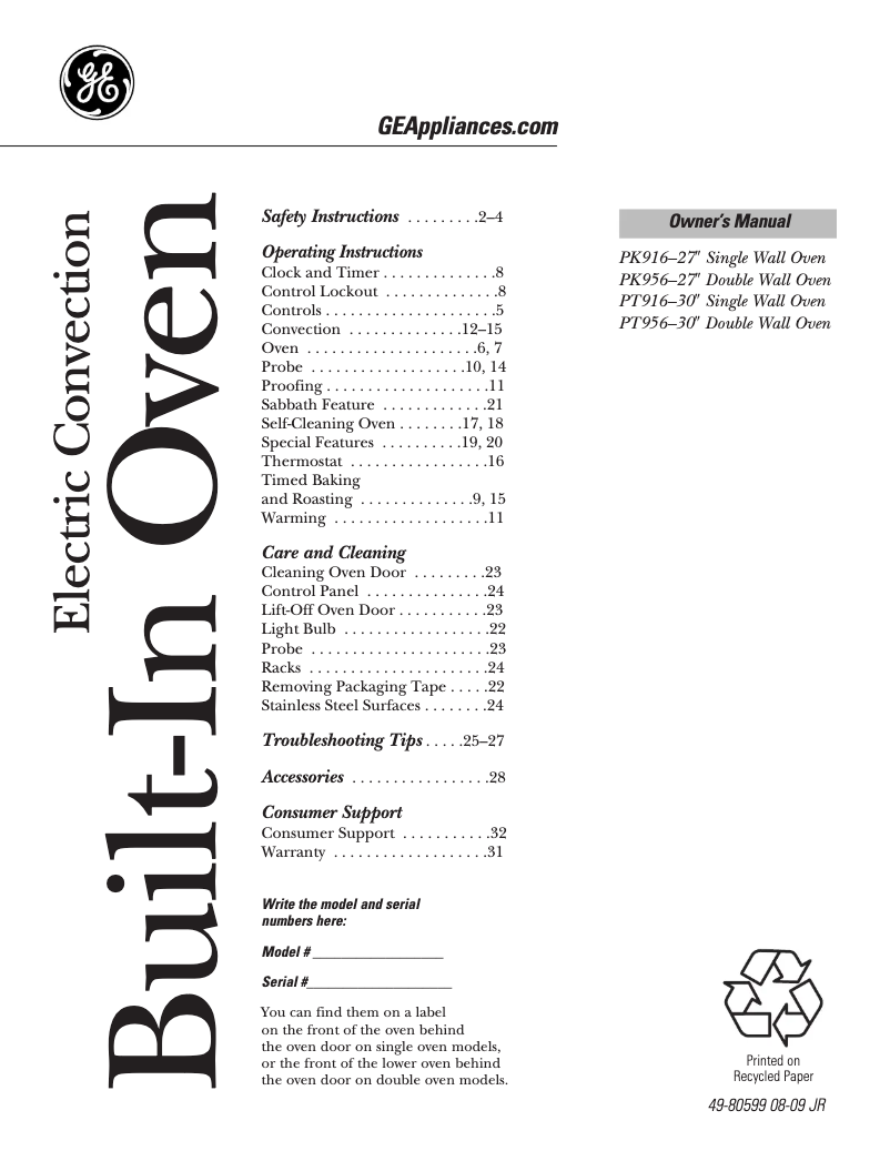 Página 1 del manual Manual de uso y mantenimiento GE Profile PK956SMSS