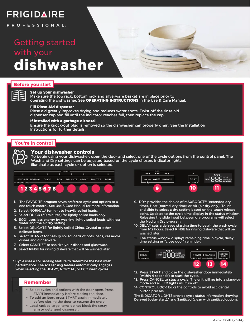 Page n°1 - Guide de démarrage rapide Frigidaire FDSP4401AS