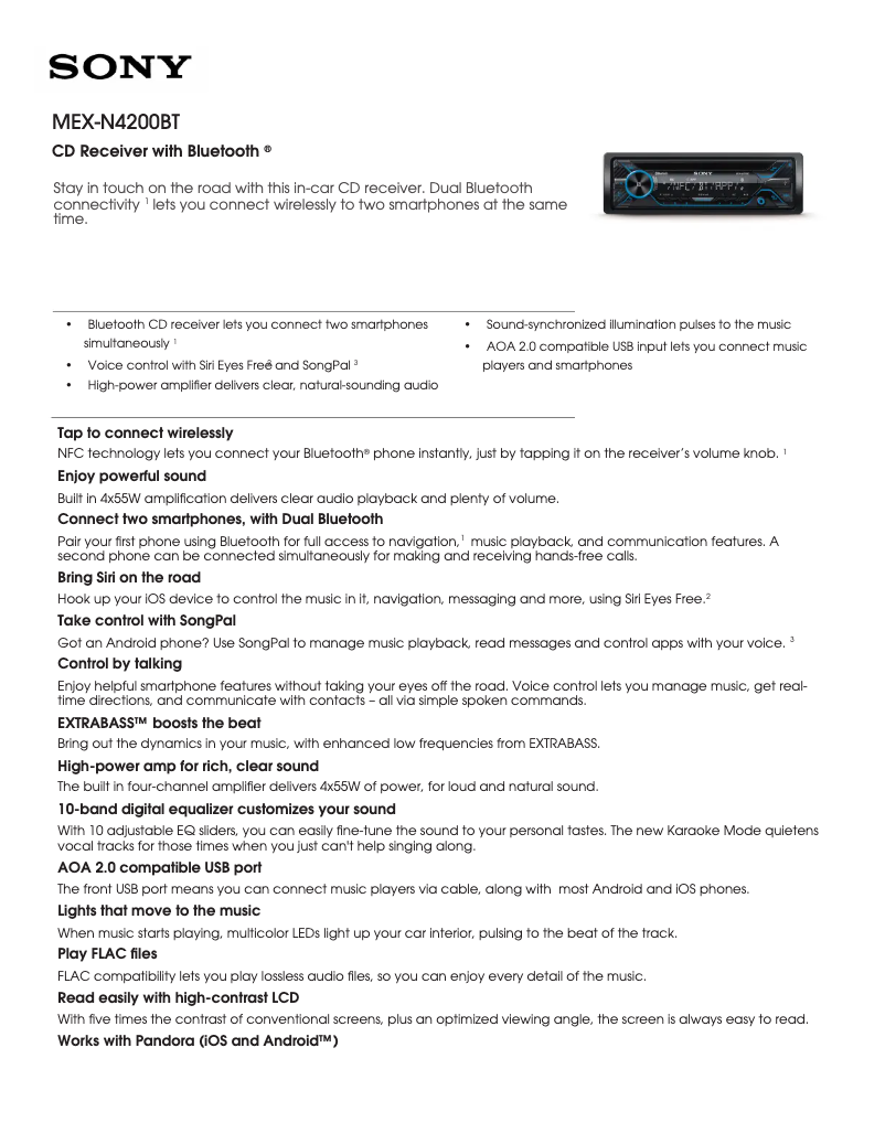 Image de la première page du manuel de l'appareil MEX-N4200BT