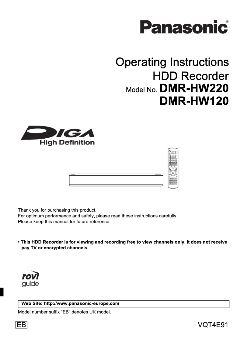Image de la première page du manuel de l'appareil DMR-HW220