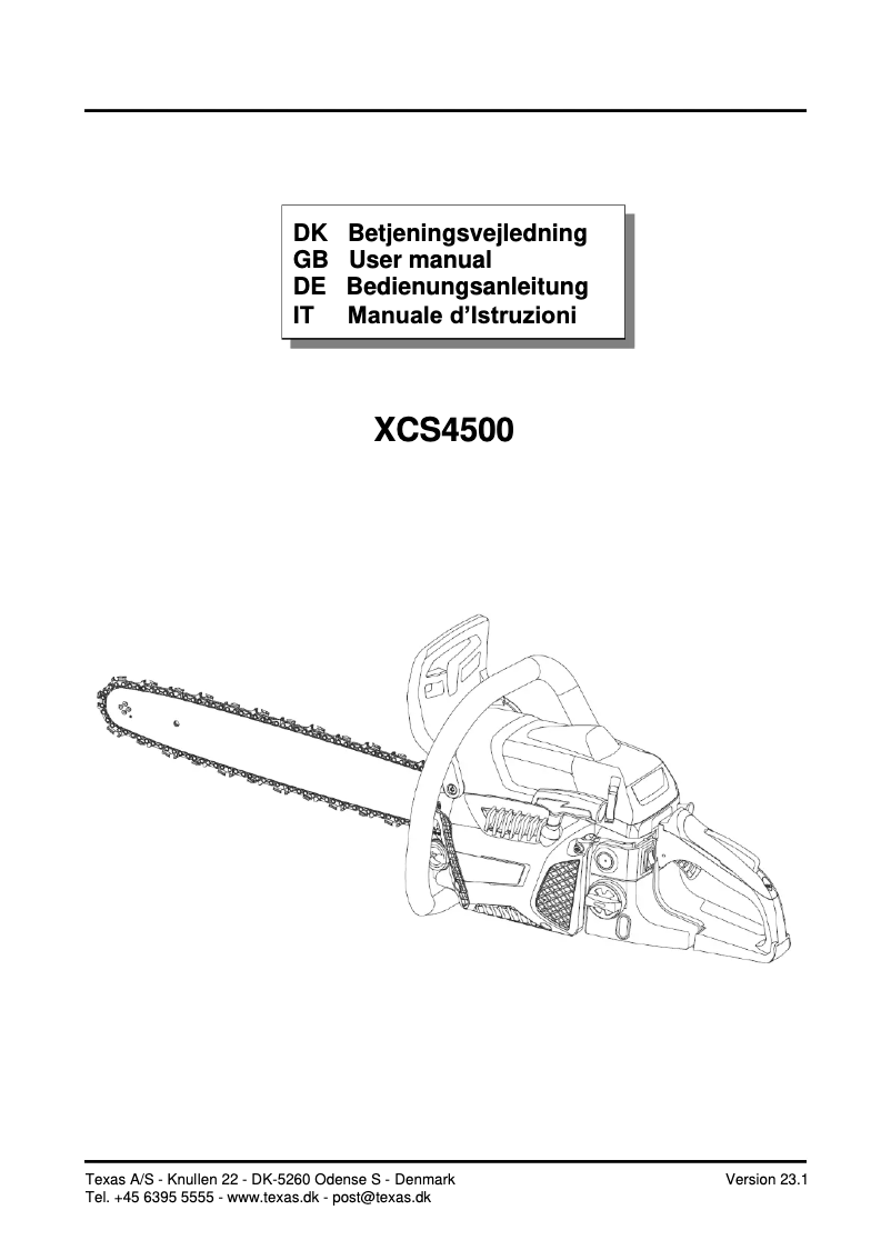 Page n°1 - Manuel utilisateur Texas XCS4500