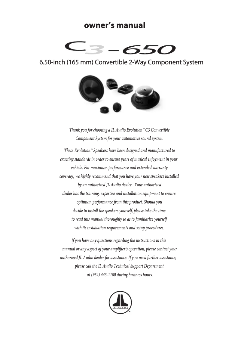 Page 1 de la notice Manuel utilisateur JL Audio Evolution C3-650