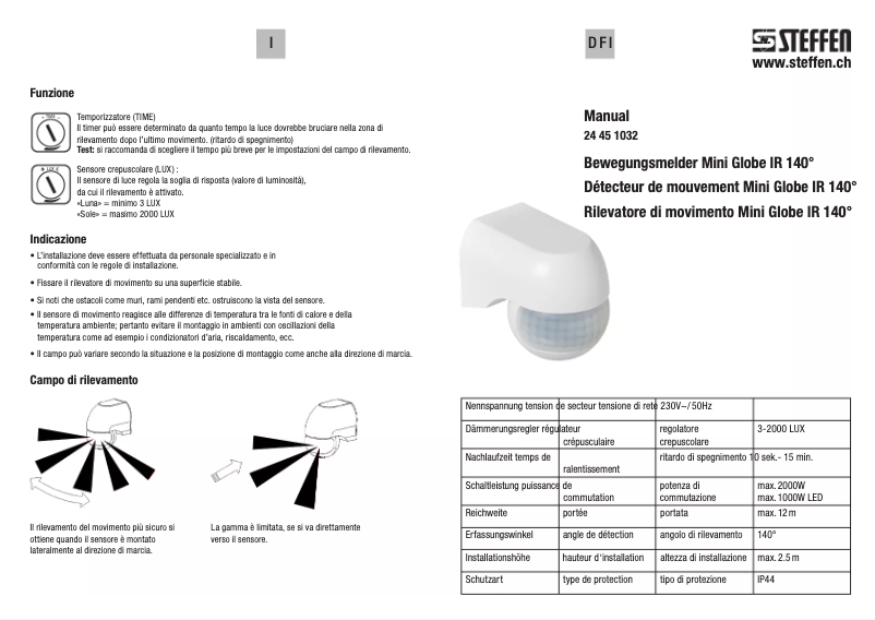 Page 1 de la notice Manuel utilisateur Steffen Mini Globe IR 140°
