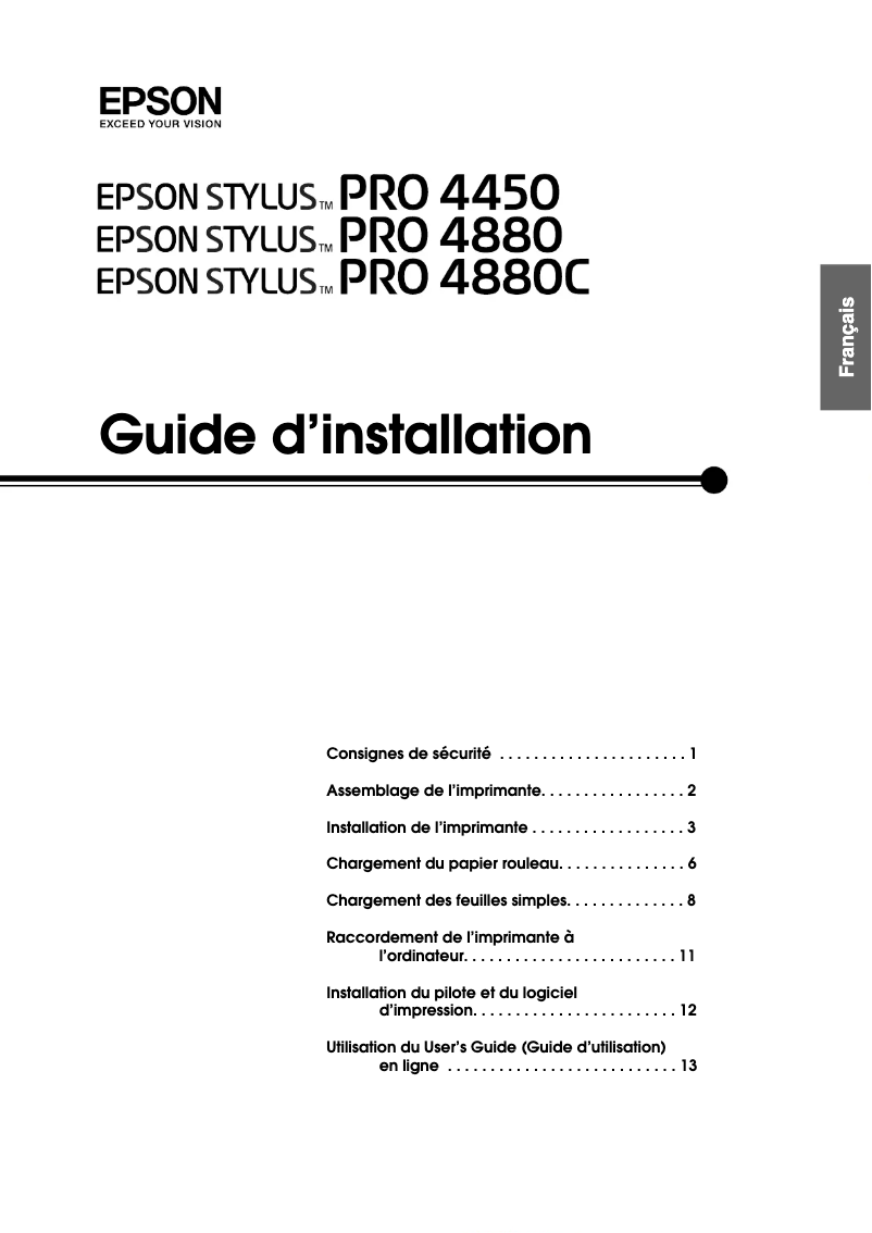 Page n°1 - Guide d'installation Epson Stylus Pro 4450