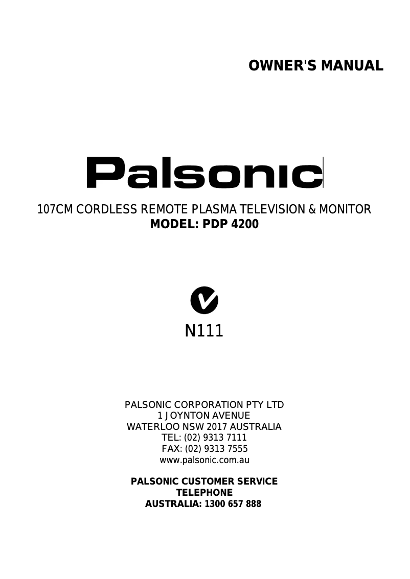 Page n°1 - Manuel utilisateur Palsonic PDP4200