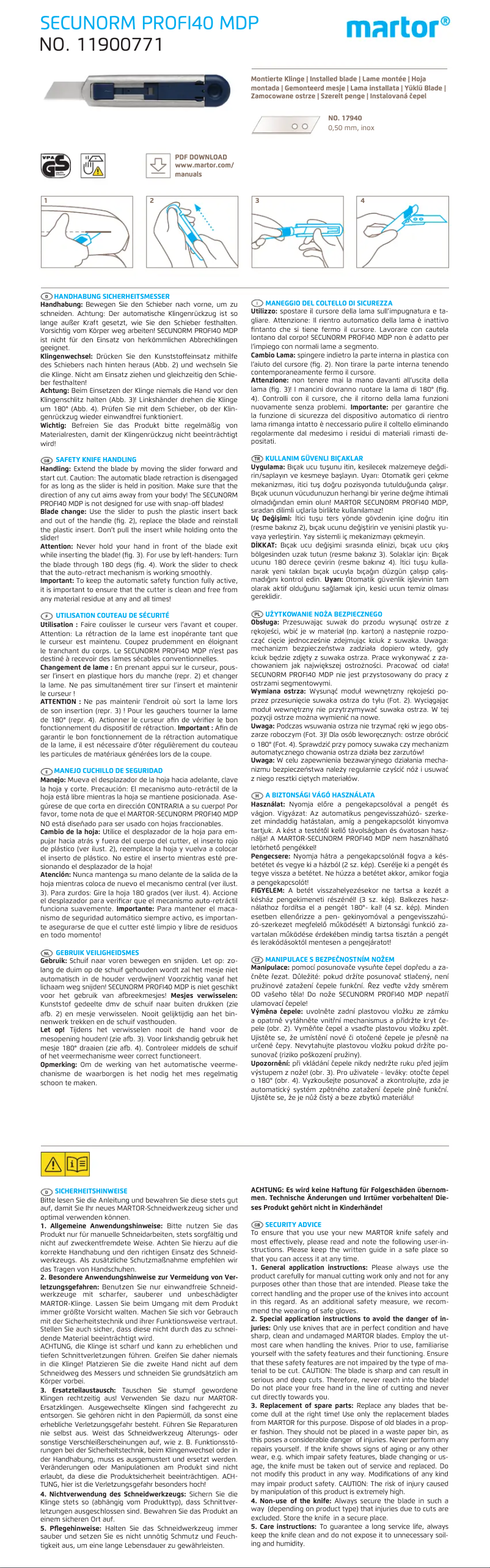 Page n°1 - Manuel utilisateur MARTOR Secunorm Profi40 MDP