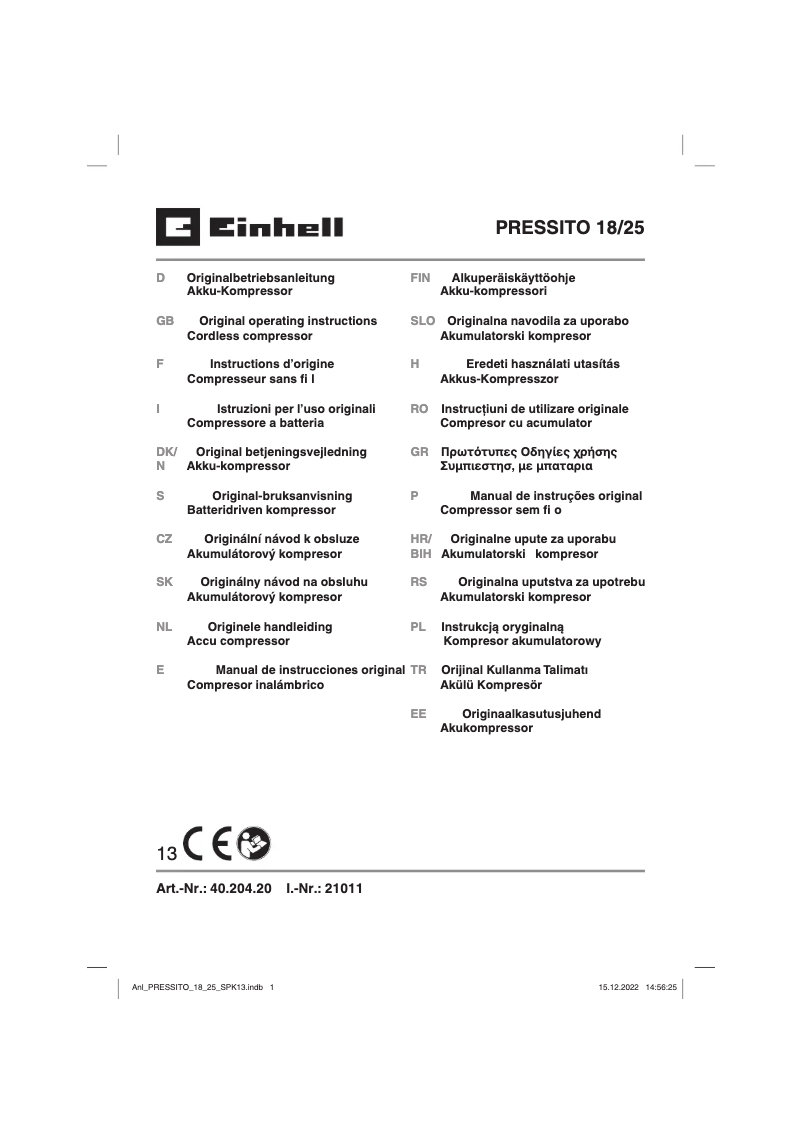 Image de la première page du manuel de l'appareil PRESSITO 18/25