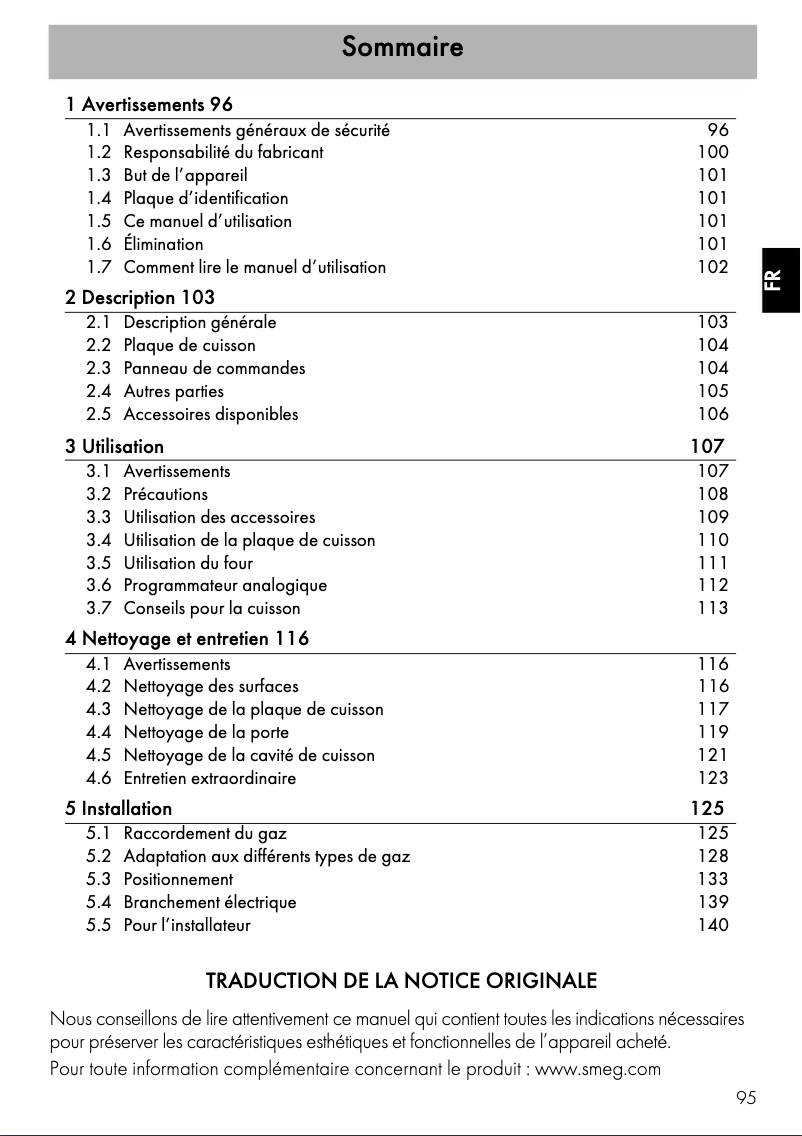 Page 1 de la notice Manuel utilisateur Smeg CO68GMA8
