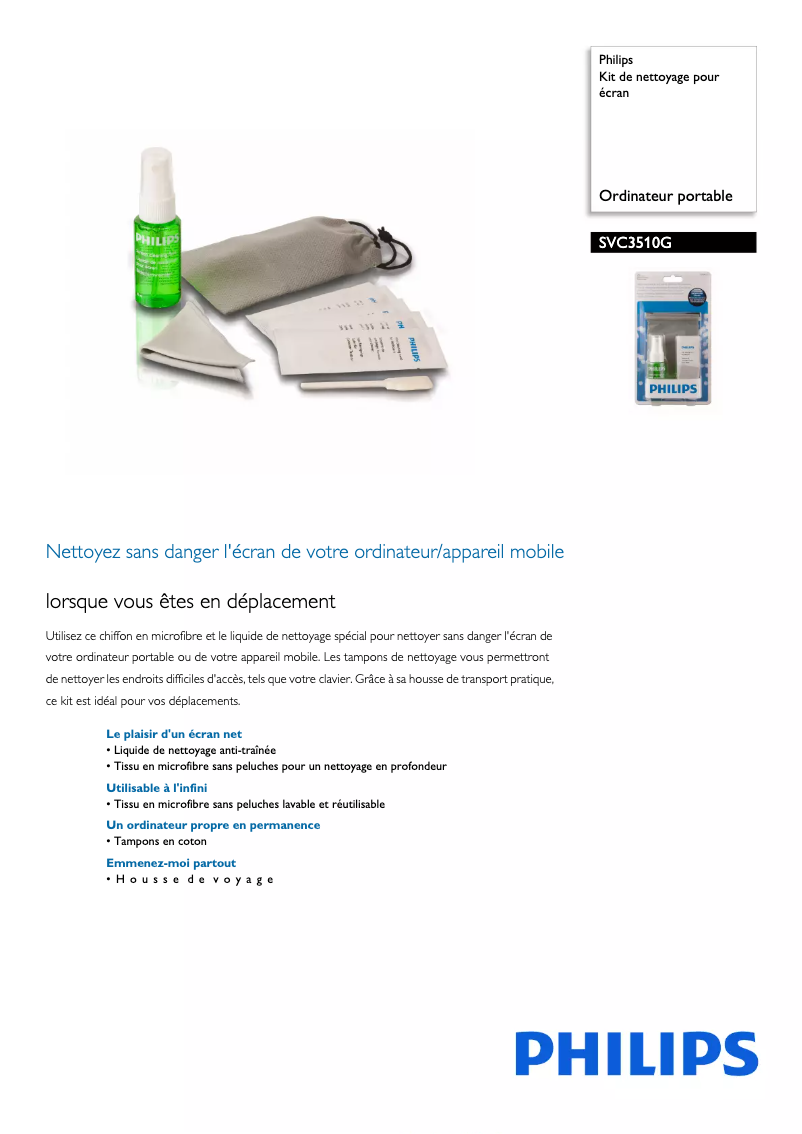 Page 1 de la notice Fiche technique Philips SVC3510G