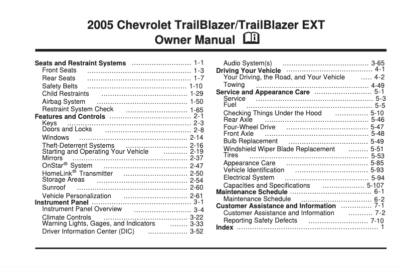 Image de la première page du manuel de l'appareil TrailBlazer (2005)