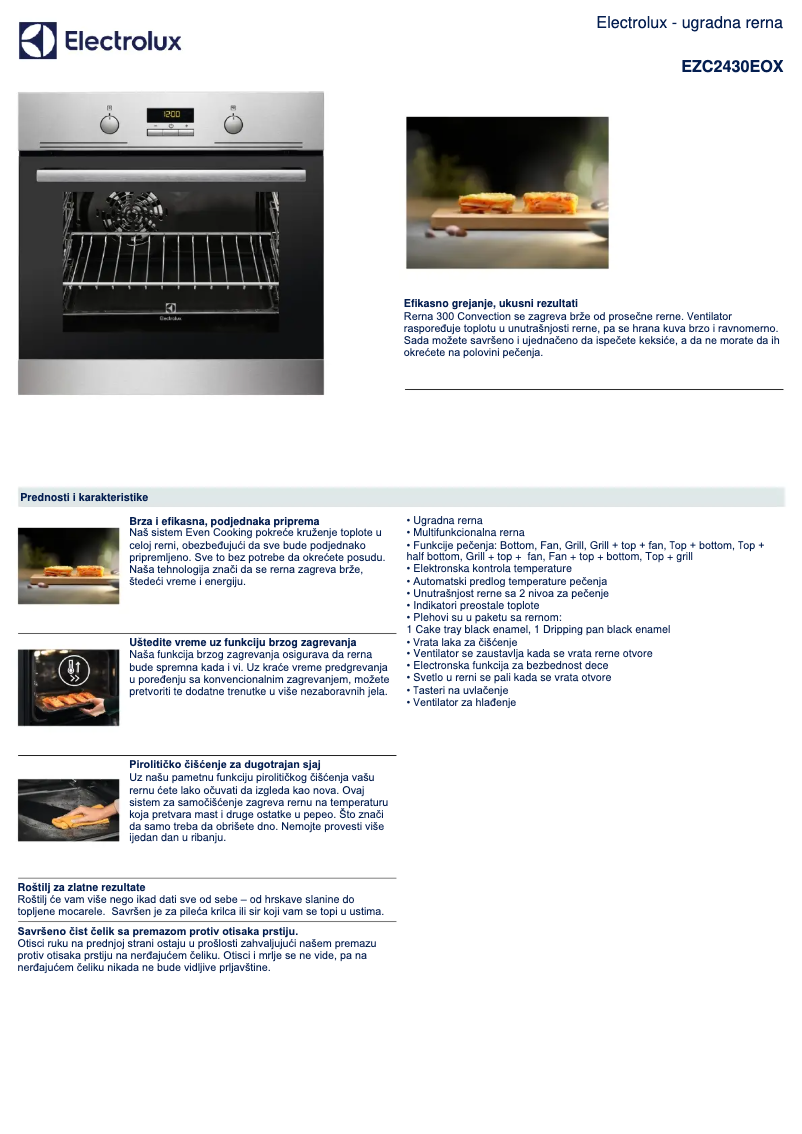 Página 1 del manual Ficha técnica Electrolux EZC2430EOX