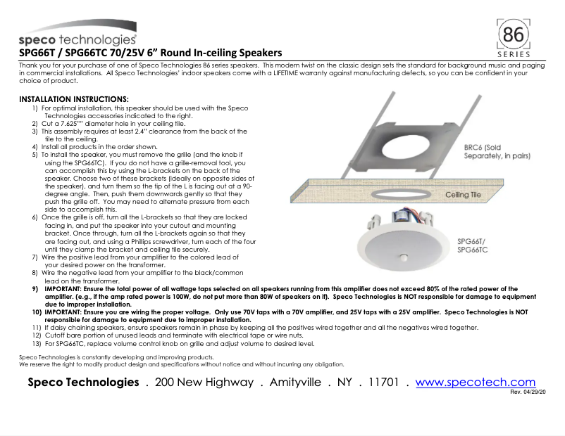 Page 1 de la notice Manuel utilisateur Speco Technologies SPG66T