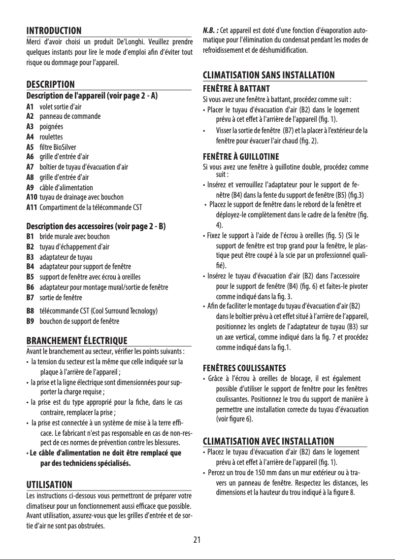 Page 1 de la notice Manuel utilisateur DeLonghi Pinguino PAC EL112 Silent CST
