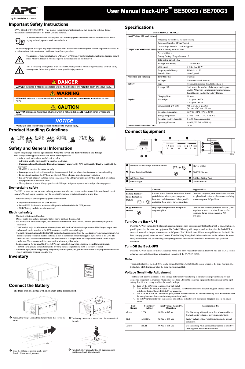 Page 1 de la notice Manuel utilisateur APC Back-UPS BE700G3
