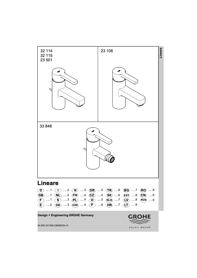 Page 1 de la notice Manuel utilisateur Grohe Lineare 33848 000