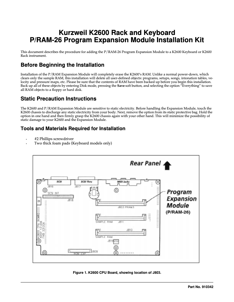 Page 1 de la notice Manuel utilisateur Kurzweil K2600X