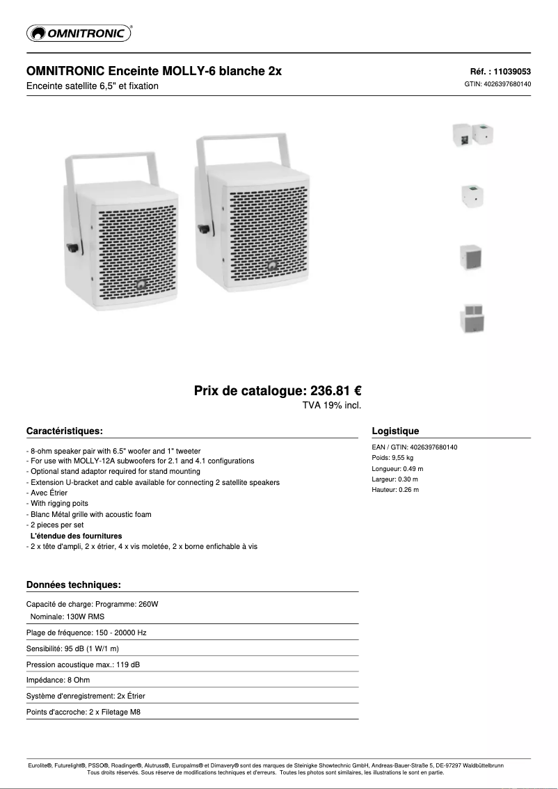 Page 1 de la notice Fiche technique Omnitronic MOLLY-6