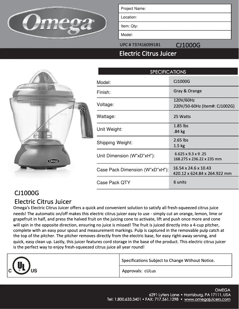 Page n°1 - Manuel utilisateur Omega CJ1000