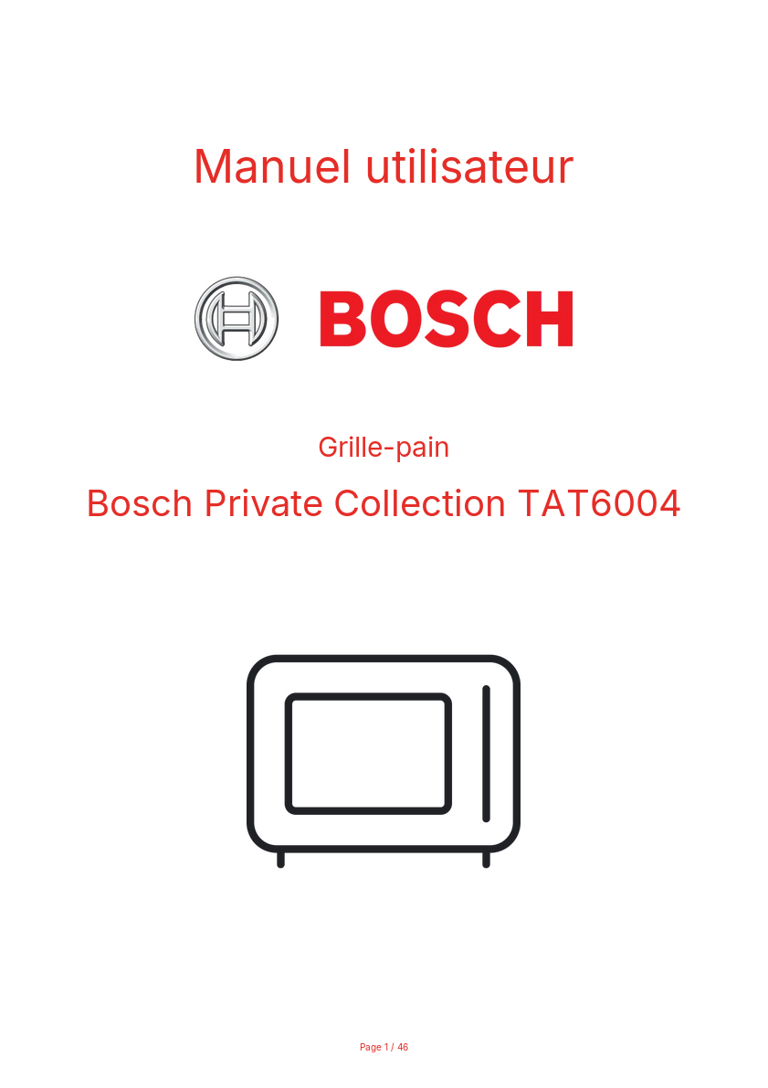 Page 1 de la notice Manuel utilisateur Bosch Private Collection TAT6004