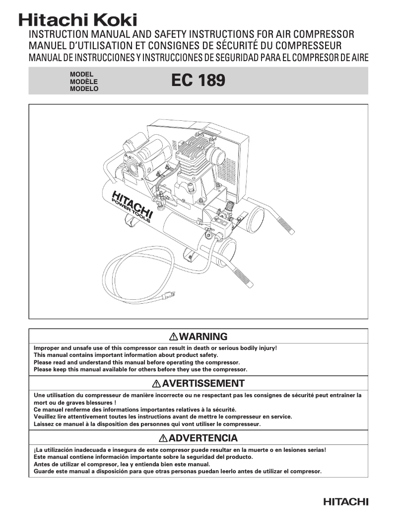 Page 1 de la notice Manuel utilisateur Hitachi EC 189