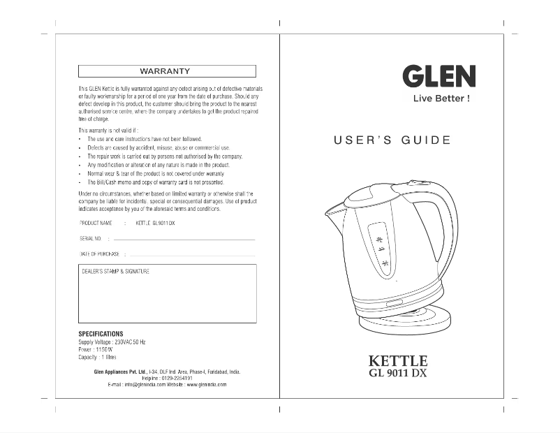 Page 1 de la notice Manuel utilisateur Glen GL 9011 DX