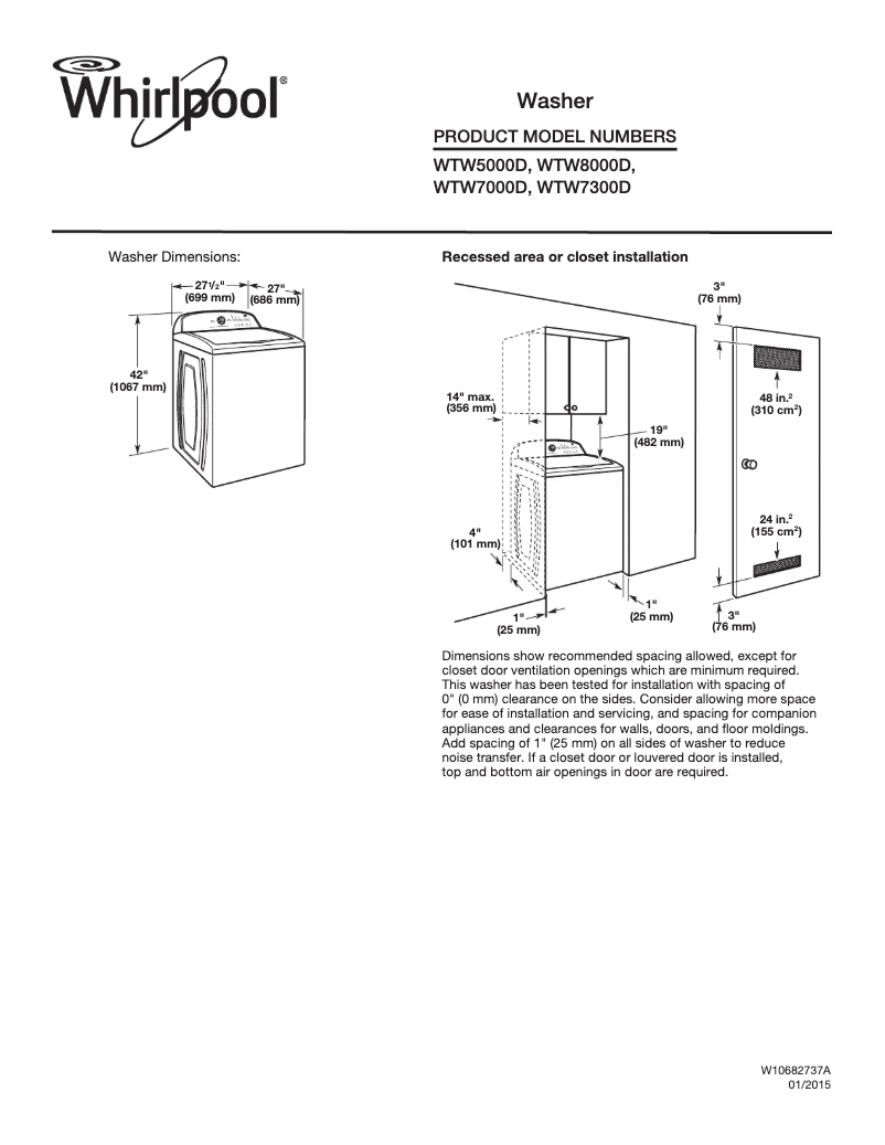 Page 1 de la notice Fiche technique Whirlpool WTW8000D