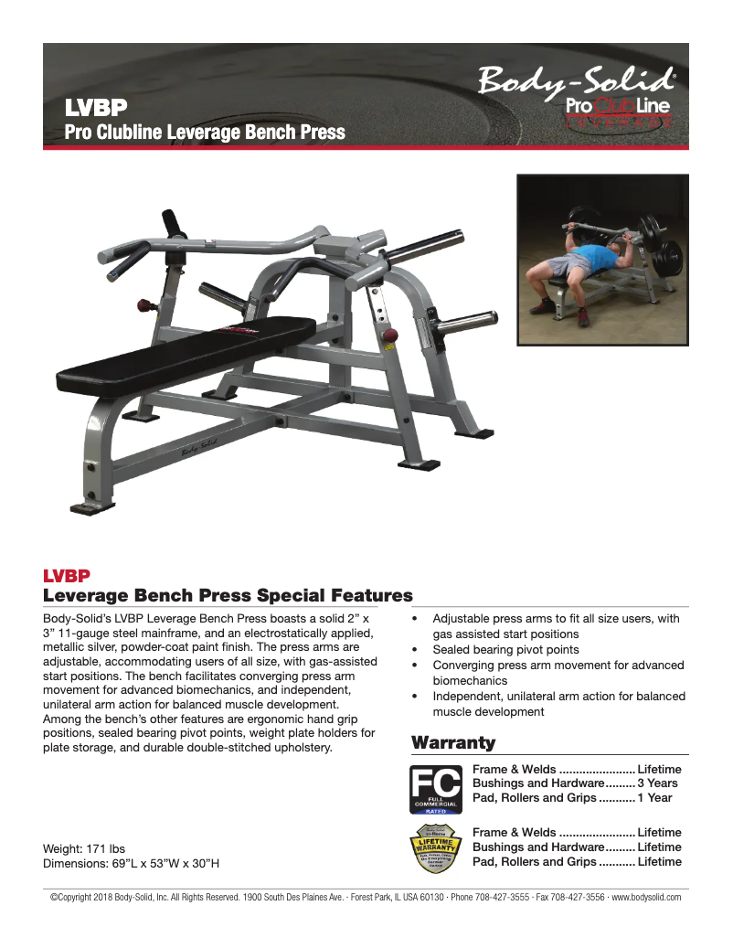 Page 1 de la notice Fiche technique Body-Solid LVBP