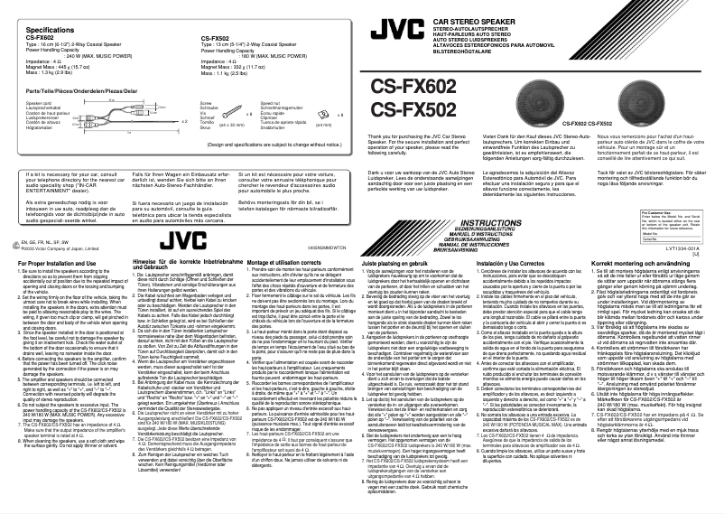 Page 1 de la notice Manuel utilisateur JVC CS-FX502