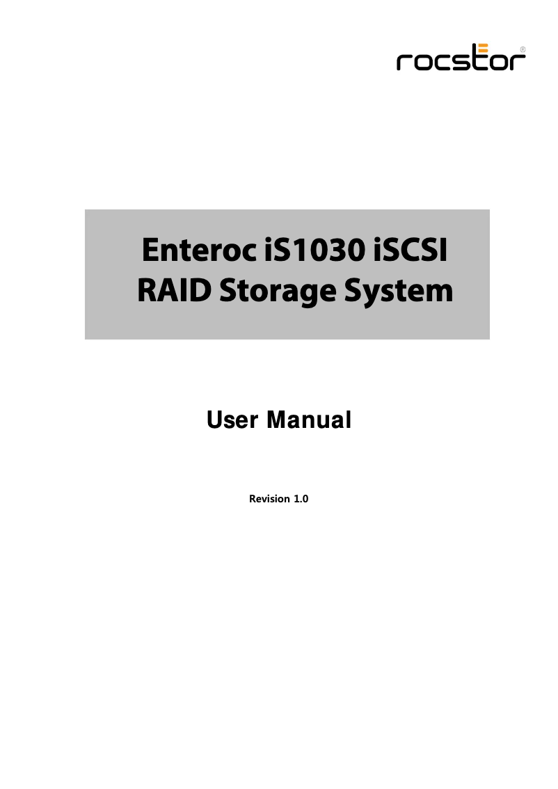 Page n°1 - Manuel utilisateur Rocstor Enteroc iS1030 iSCSI