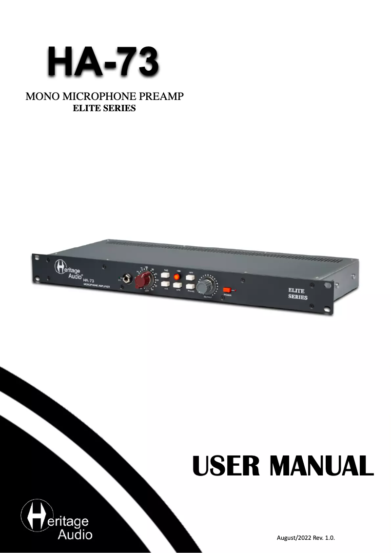 Page 1 de la notice Manuel utilisateur Heritage Audio Elite Series HA-73