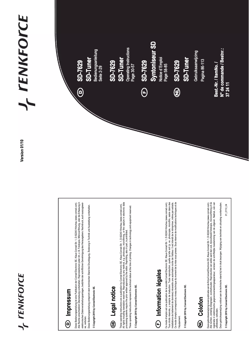 Page 1 de la notice Manuel utilisateur Renkforce SD-7629