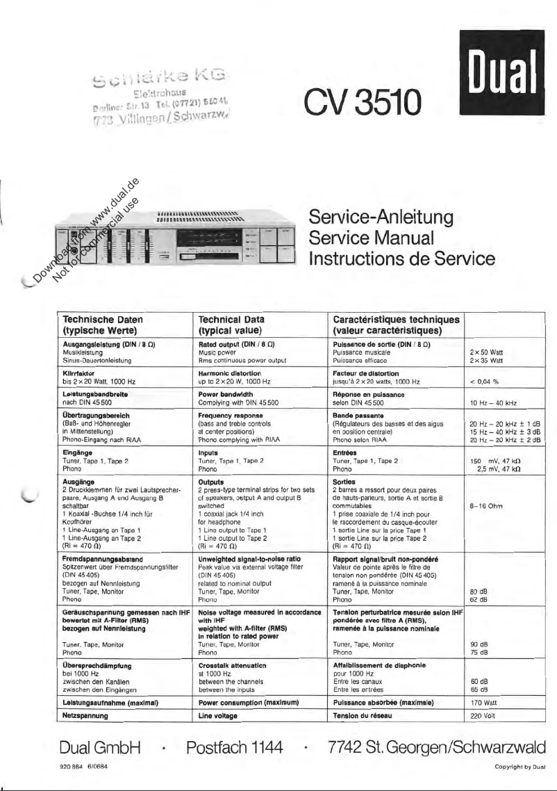 Page n°1 - Manuel utilisateur Dual CV 3510