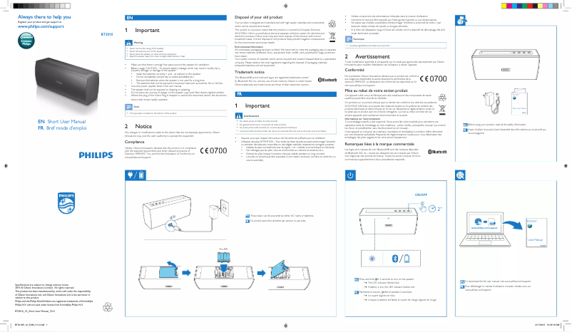 Imagen de la primera página del manual del dispositivo BT3010B