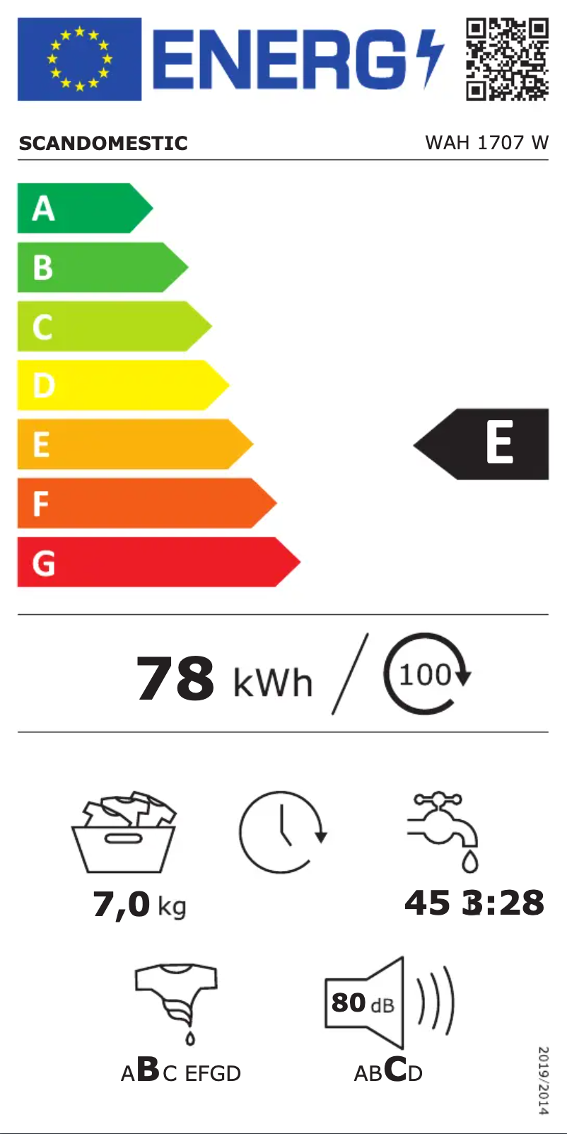 Page n°1 - Label énergétique Scandomestic WAH 1707 W