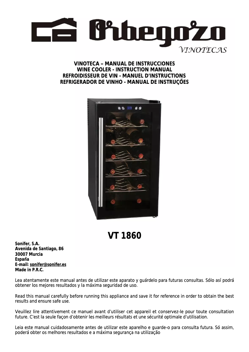 Page 1 de la notice Manuel utilisateur Orbegozo VT 1860