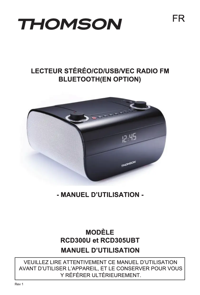 Image de la première page du manuel de l'appareil RCD305UBT