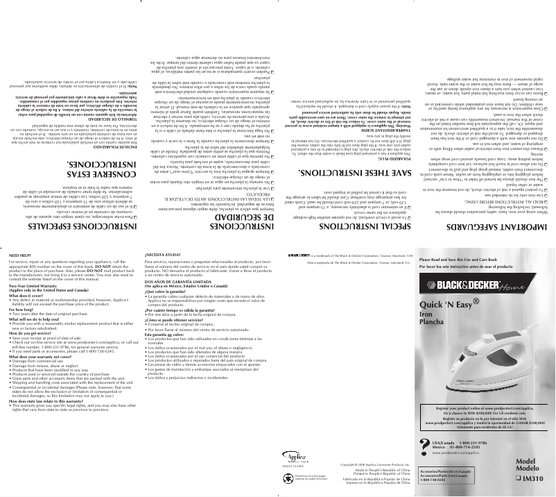 Page 1 de la notice Manuel utilisateur Black & Decker IM310